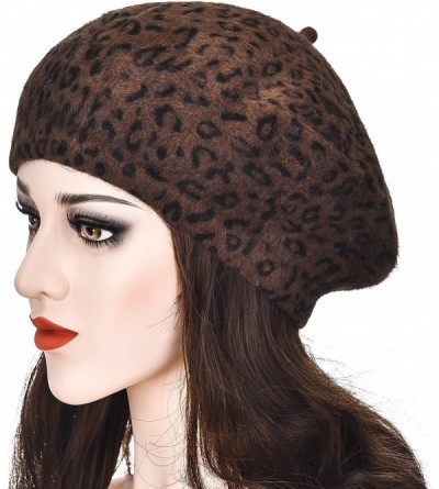 Berets Womens Warm French Beret Hat Leopard Print Beret Cap - Dense Coffee - CT192NWLMY8 $31.46