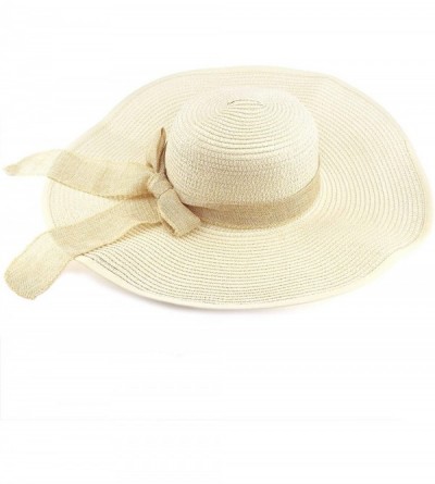 Sun Hats Straw Hat Sun Hat Foldable Roll up Beach Cap Big Bowknot Cap UPF 50+ - Beige - CD18TG6M5ED $24.24