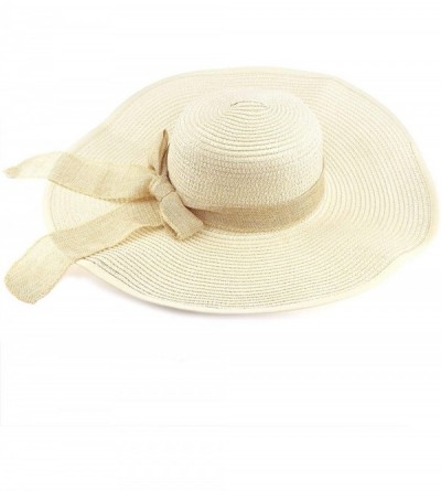 Sun Hats Straw Hat Sun Hat Foldable Roll up Beach Cap Big Bowknot Cap UPF 50+ - Beige - CD18TG6M5ED $15.40