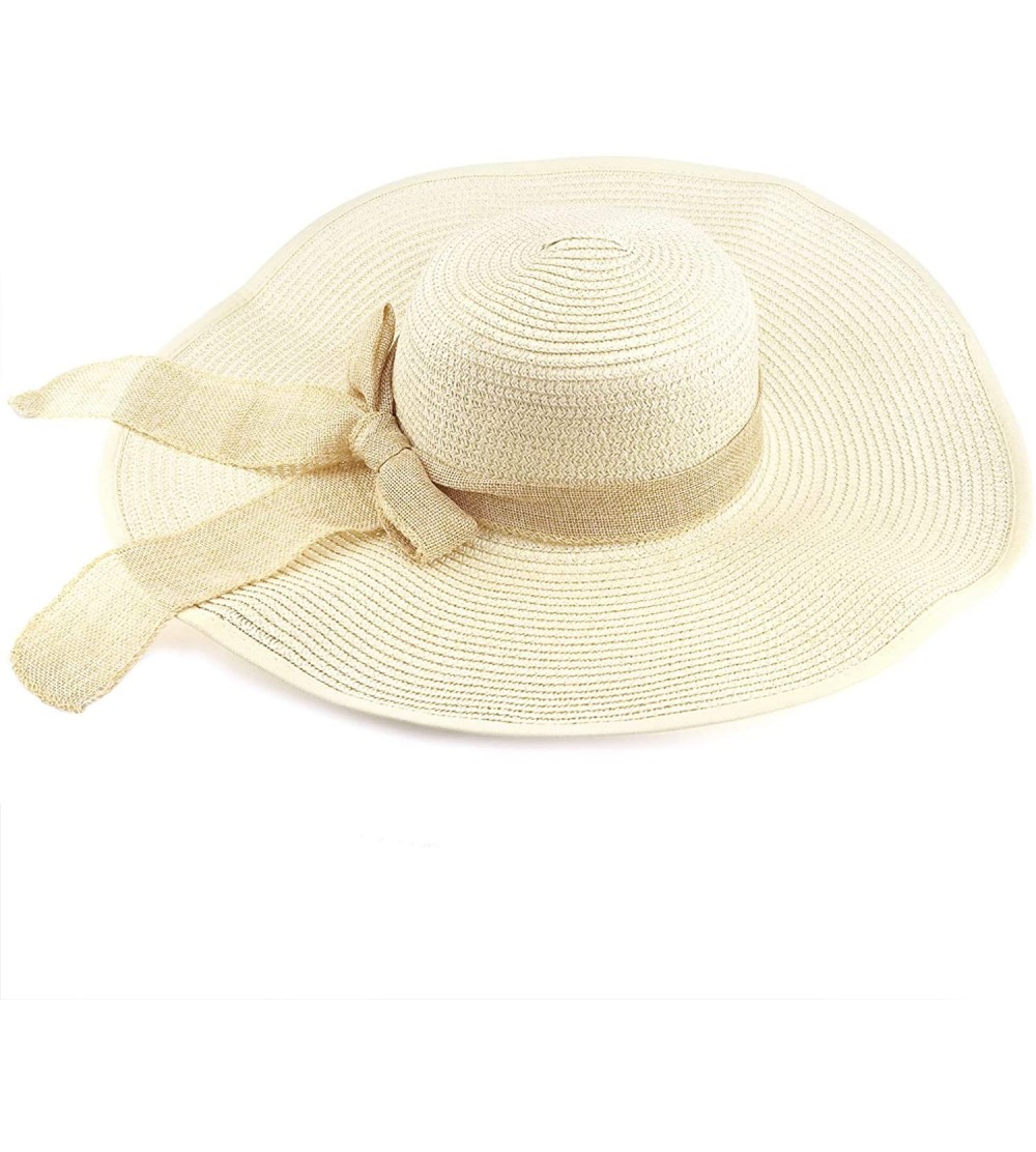 Sun Hats Straw Hat Sun Hat Foldable Roll up Beach Cap Big Bowknot Cap UPF 50+ - Beige - CD18TG6M5ED $15.40