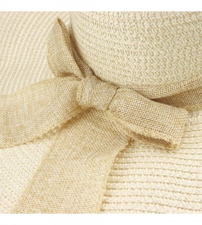 Sun Hats Straw Hat Sun Hat Foldable Roll up Beach Cap Big Bowknot Cap UPF 50+ - Beige - CD18TG6M5ED $15.40