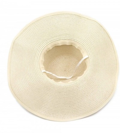 Sun Hats Straw Hat Sun Hat Foldable Roll up Beach Cap Big Bowknot Cap UPF 50+ - Beige - CD18TG6M5ED $15.40