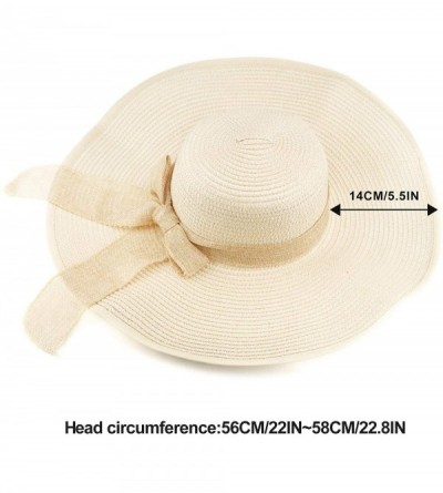 Sun Hats Straw Hat Sun Hat Foldable Roll up Beach Cap Big Bowknot Cap UPF 50+ - Beige - CD18TG6M5ED $15.40