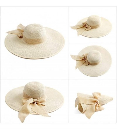 Sun Hats Straw Hat Sun Hat Foldable Roll up Beach Cap Big Bowknot Cap UPF 50+ - Beige - CD18TG6M5ED $15.40