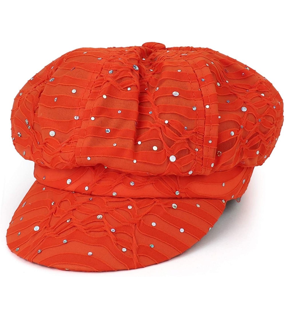 Newsboy Caps Elastic Band Sparkle Sequin Glitter Newsboy Cap - Orange - CC18IS422EH $17.98