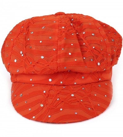 Newsboy Caps Elastic Band Sparkle Sequin Glitter Newsboy Cap - Orange - CC18IS422EH $17.98