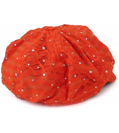 Newsboy Caps Elastic Band Sparkle Sequin Glitter Newsboy Cap - Orange - CC18IS422EH $17.98