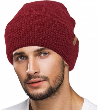 Skullies & Beanies Men's Winter Classic Soft Waffle Knit Stretchy Warm Beanie Skull Hat Cap - Burgundy - CT18YSX4Z97 $9.98