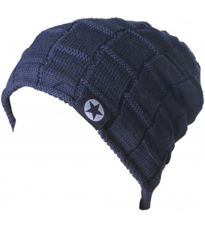 Skullies & Beanies Men's Soft Lined Thick Wool Knit Skull Cap Winter Slouchy Beanies Hat - Navy Blue - C81868GIL49 $18.29