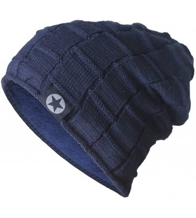 Skullies & Beanies Men's Soft Lined Thick Wool Knit Skull Cap Winter Slouchy Beanies Hat - Navy Blue - C81868GIL49 $7.94
