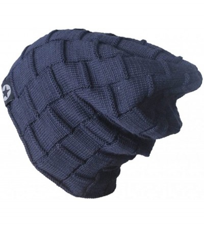 Skullies & Beanies Men's Soft Lined Thick Wool Knit Skull Cap Winter Slouchy Beanies Hat - Navy Blue - C81868GIL49 $7.94