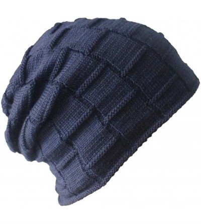 Skullies & Beanies Men's Soft Lined Thick Wool Knit Skull Cap Winter Slouchy Beanies Hat - Navy Blue - C81868GIL49 $7.94