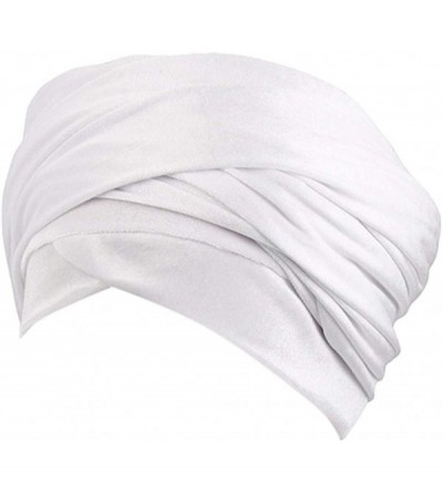 Skullies & Beanies Women Solid Color Velvet Muslim Stretch Turban Hat Chemo Cap Visor Head Scarf Wrap Sleeping Cap - White - ...