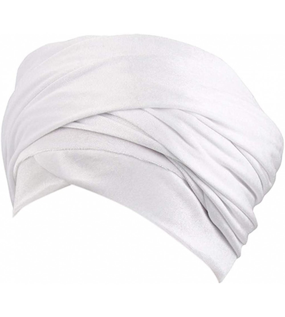 Skullies & Beanies Women Solid Color Velvet Muslim Stretch Turban Hat Chemo Cap Visor Head Scarf Wrap Sleeping Cap - White - ...