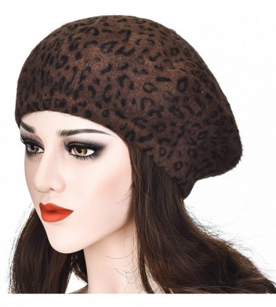 Berets Womens Warm French Beret Hat Leopard Print Beret Cap - Dense Coffee - CT192NWLMY8 $16.88