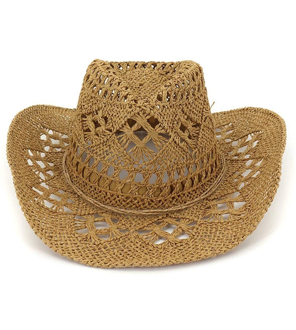 Sun Hats Fashion Hollowed Handmade Cowboy Straw Hat Women Men Summer Outdoor Travel Beach Hats - Brown - CE18RSANCSS $28.60