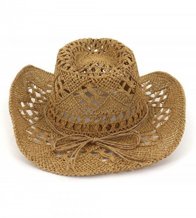 Sun Hats Fashion Hollowed Handmade Cowboy Straw Hat Women Men Summer Outdoor Travel Beach Hats - Brown - CE18RSANCSS $28.60