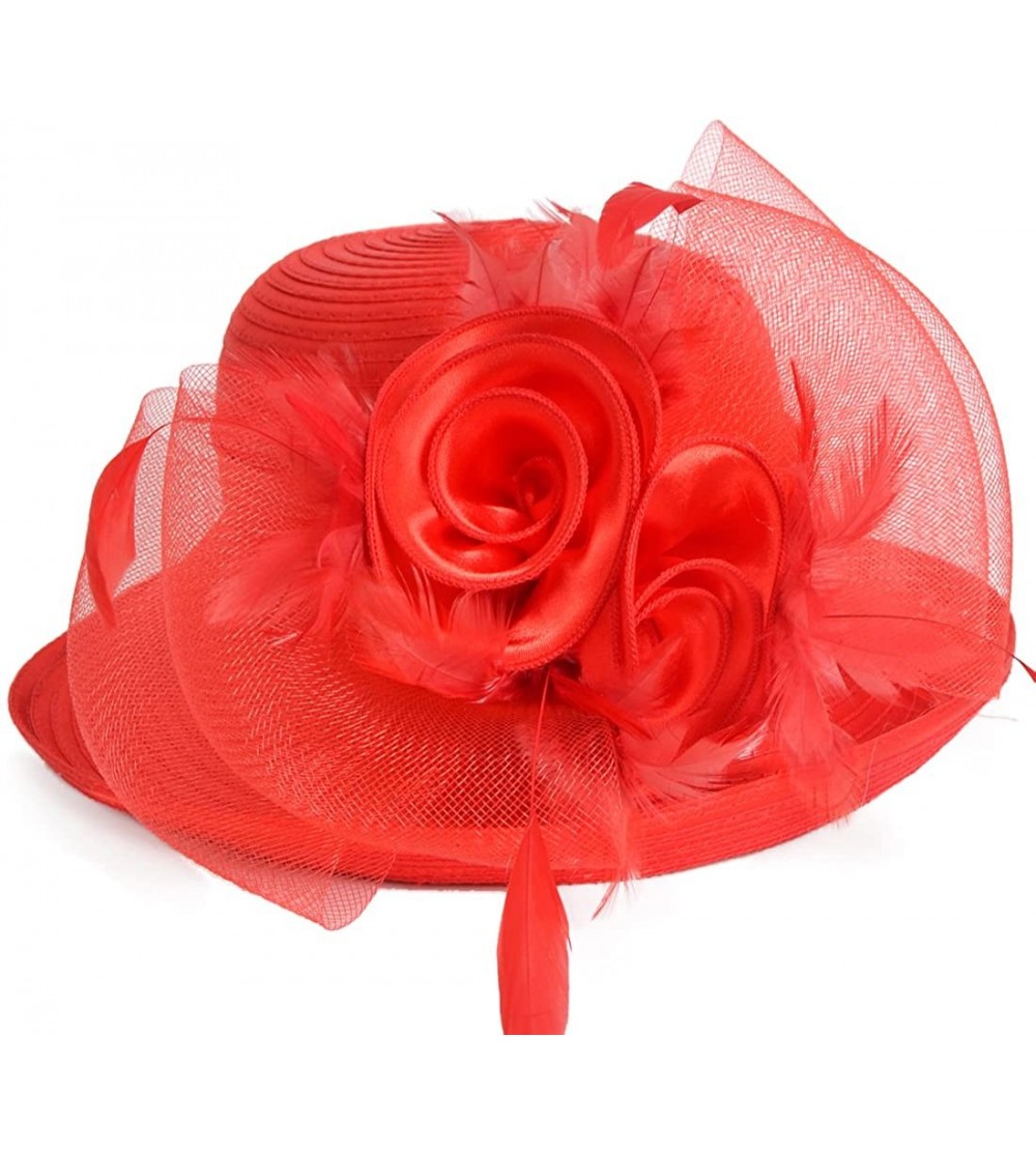 Sun Hats Lightweight Kentucky Derby Church Dress Wedding Hat S052 - Bowler-red - CB17XE92R7D $23.79