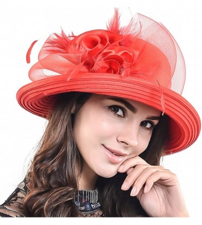 Sun Hats Lightweight Kentucky Derby Church Dress Wedding Hat S052 - Bowler-red - CB17XE92R7D $23.79