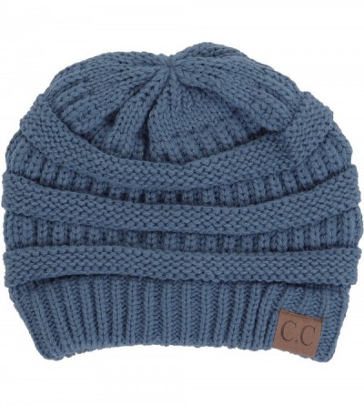 Skullies & Beanies Warm Soft Cable Knit Skull Cap Slouchy Beanie Winter Hat (Dark Denim) - CY12MWWERYF $13.00
