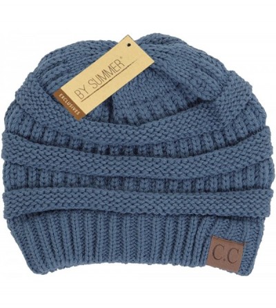 Skullies & Beanies Warm Soft Cable Knit Skull Cap Slouchy Beanie Winter Hat (Dark Denim) - CY12MWWERYF $13.00