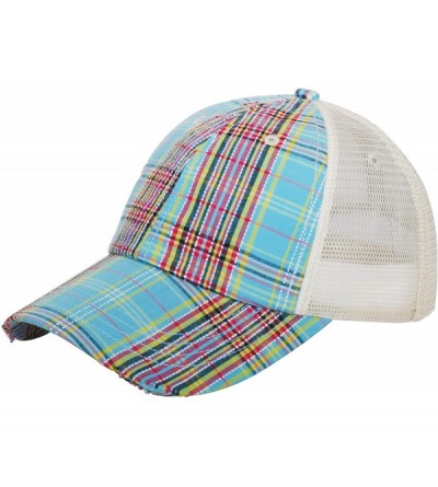 Baseball Caps Low Profile (UNS) Plaid Mesh Cap-6853 - Sky Blue - C611W7ZCAOV $10.52