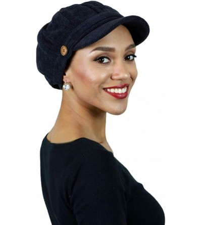 Newsboy Caps Newsboy Cap for Women Cancer Headwear Chemo Hat Ladies Head Coverings Tweed Corduroy - Black - CQ18I8YKXWK $16.48