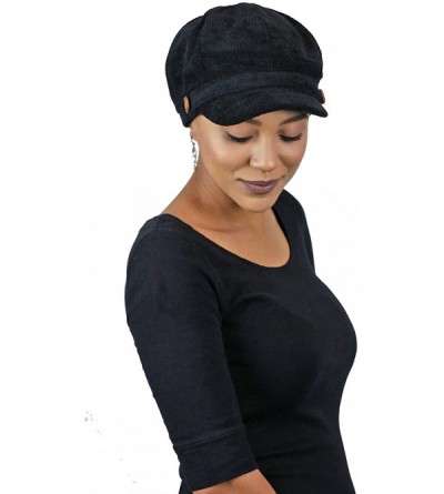 Newsboy Caps Newsboy Cap for Women Cancer Headwear Chemo Hat Ladies Head Coverings Tweed Corduroy - Black - CQ18I8YKXWK $16.48