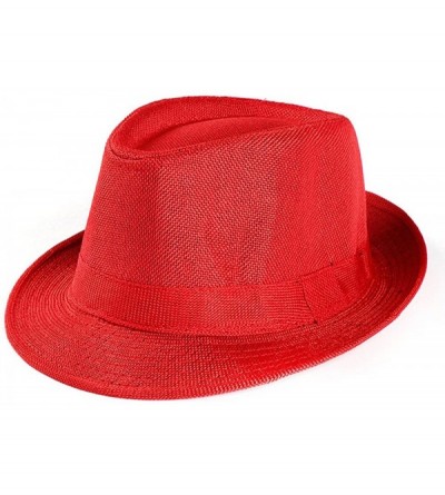 Sun Hats Sun Straw Hat- Summer Unisex Gangster Cap Big Wide Brim Beach Hat Foldable - Red - CO18DTN48CY $17.02