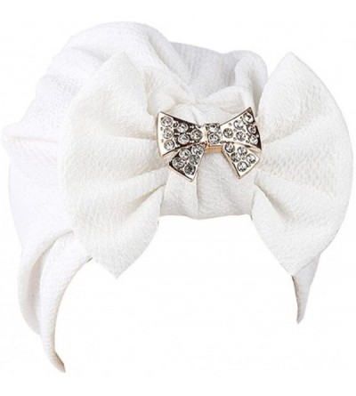 Skullies & Beanies Women Solid Bow Pre Tied Cancer Chemo Hat Beanie Turban Stretch Head Wrap Cap - White - CL185ZYKTYI $8.44