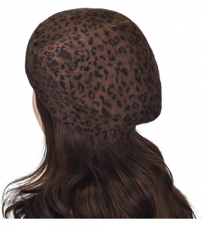 Berets Womens Warm French Beret Hat Leopard Print Beret Cap - Dense Coffee - CT192NWLMY8 $16.88