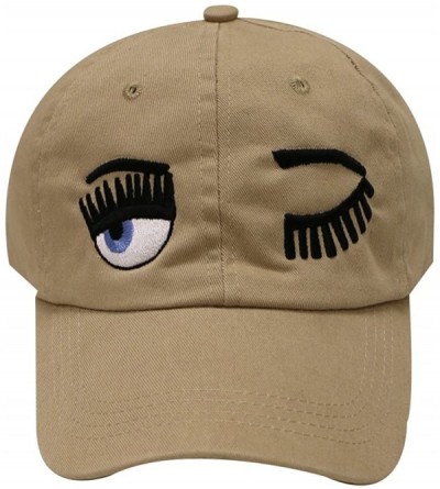 Baseball Caps Wink Face Cotton Baseball Cap - Khaki - CH12KUIT2ZH $15.61