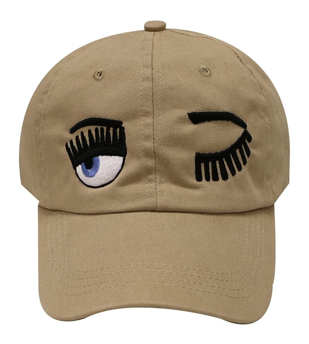 Baseball Caps Wink Face Cotton Baseball Cap - Khaki - CH12KUIT2ZH $15.61