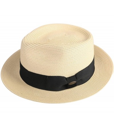 Fedoras Men's Straw Fedora Hats Short Brim Summer Trilby Sun Hat - Natural - CG18NZZLEDN $17.18