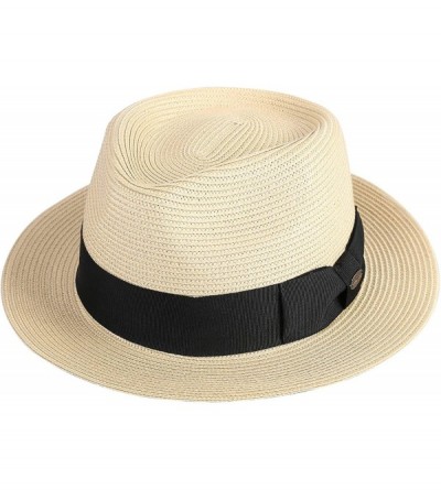 Fedoras Men's Straw Fedora Hats Short Brim Summer Trilby Sun Hat - Natural - CG18NZZLEDN $17.18