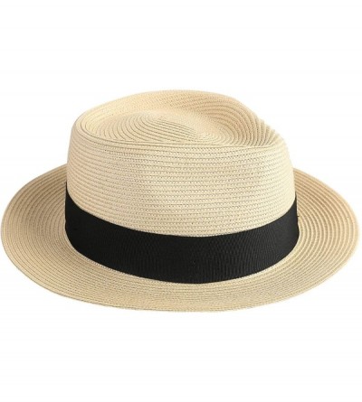 Fedoras Men's Straw Fedora Hats Short Brim Summer Trilby Sun Hat - Natural - CG18NZZLEDN $17.18