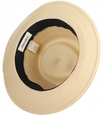 Fedoras Men's Straw Fedora Hats Short Brim Summer Trilby Sun Hat - Natural - CG18NZZLEDN $17.18