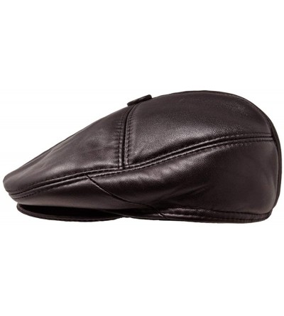 Newsboy Caps Soft Lambskin Leather Flat Cap Gatsby Newsboy Driving Warm Winter Ivy Hat - Brown - CY187LOAQID $25.81