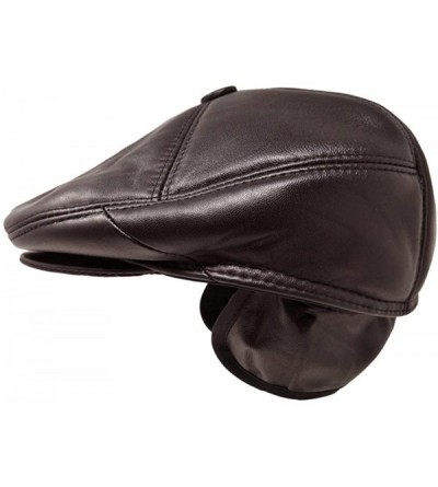 Newsboy Caps Soft Lambskin Leather Flat Cap Gatsby Newsboy Driving Warm Winter Ivy Hat - Brown - CY187LOAQID $25.81