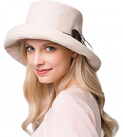 Sun Hats Womens Floppy Wide Brim Hat-Summer Sun Beach Bucket Hat Packable Cap - Bucket Hat Beige - CI18DOOG5YY $15.20