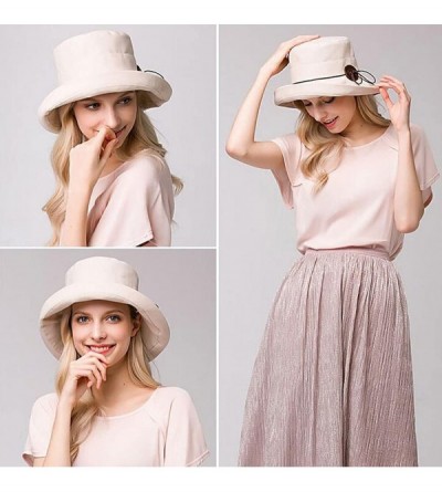 Sun Hats Womens Floppy Wide Brim Hat-Summer Sun Beach Bucket Hat Packable Cap - Bucket Hat Beige - CI18DOOG5YY $15.20