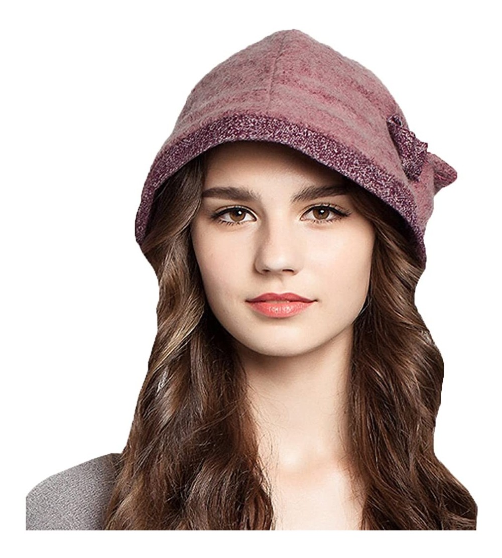 Bucket Hats Women's Decorative Flowers Wool Bucket Hat - Red - CO12J570721 $14.34