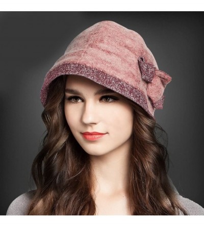 Bucket Hats Women's Decorative Flowers Wool Bucket Hat - Red - CO12J570721 $14.34