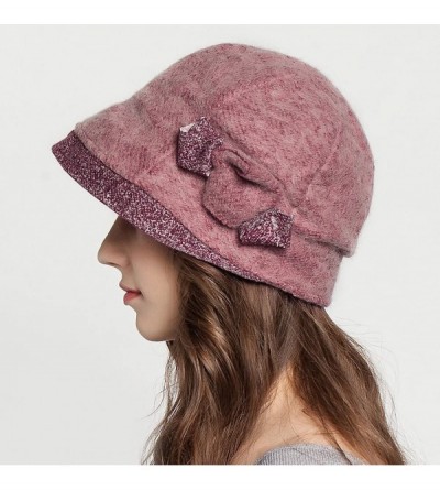 Bucket Hats Women's Decorative Flowers Wool Bucket Hat - Red - CO12J570721 $14.34