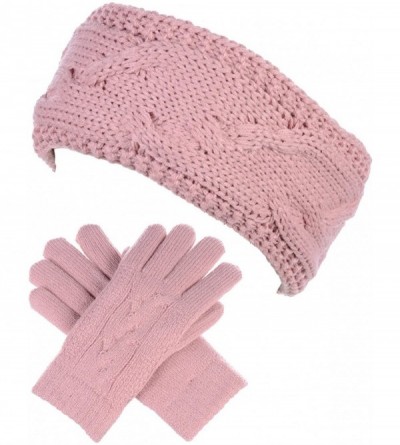 Headbands Womens Winter Cable Plush Warm Fleece Lined Knit Gloves & Headband 2 Pieces Set-Various Styles - CW18GA3KY0H $24.86