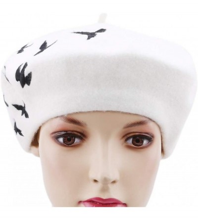 Berets Embroidered Beanie Cap Winter Warmer Berets Englandstyle Newsboy Cap for Women Girls-White - White - C918L374LS0 $10.26