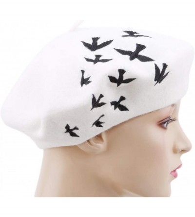 Berets Embroidered Beanie Cap Winter Warmer Berets Englandstyle Newsboy Cap for Women Girls-White - White - C918L374LS0 $10.26