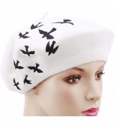 Berets Embroidered Beanie Cap Winter Warmer Berets Englandstyle Newsboy Cap for Women Girls-White - White - C918L374LS0 $10.26