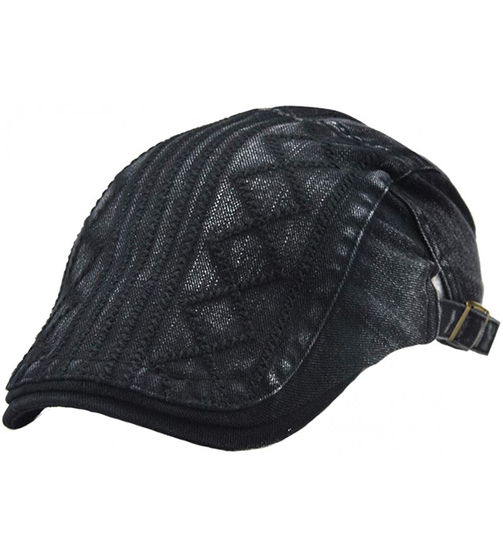 Newsboy Caps Rhombic Striped Cotton Newsboy Cap Retro Beret Boina Cabbie Flat Hat Ivy Cap - Black - CQ186M6HAIH $14.13