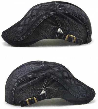 Newsboy Caps Rhombic Striped Cotton Newsboy Cap Retro Beret Boina Cabbie Flat Hat Ivy Cap - Black - CQ186M6HAIH $14.13